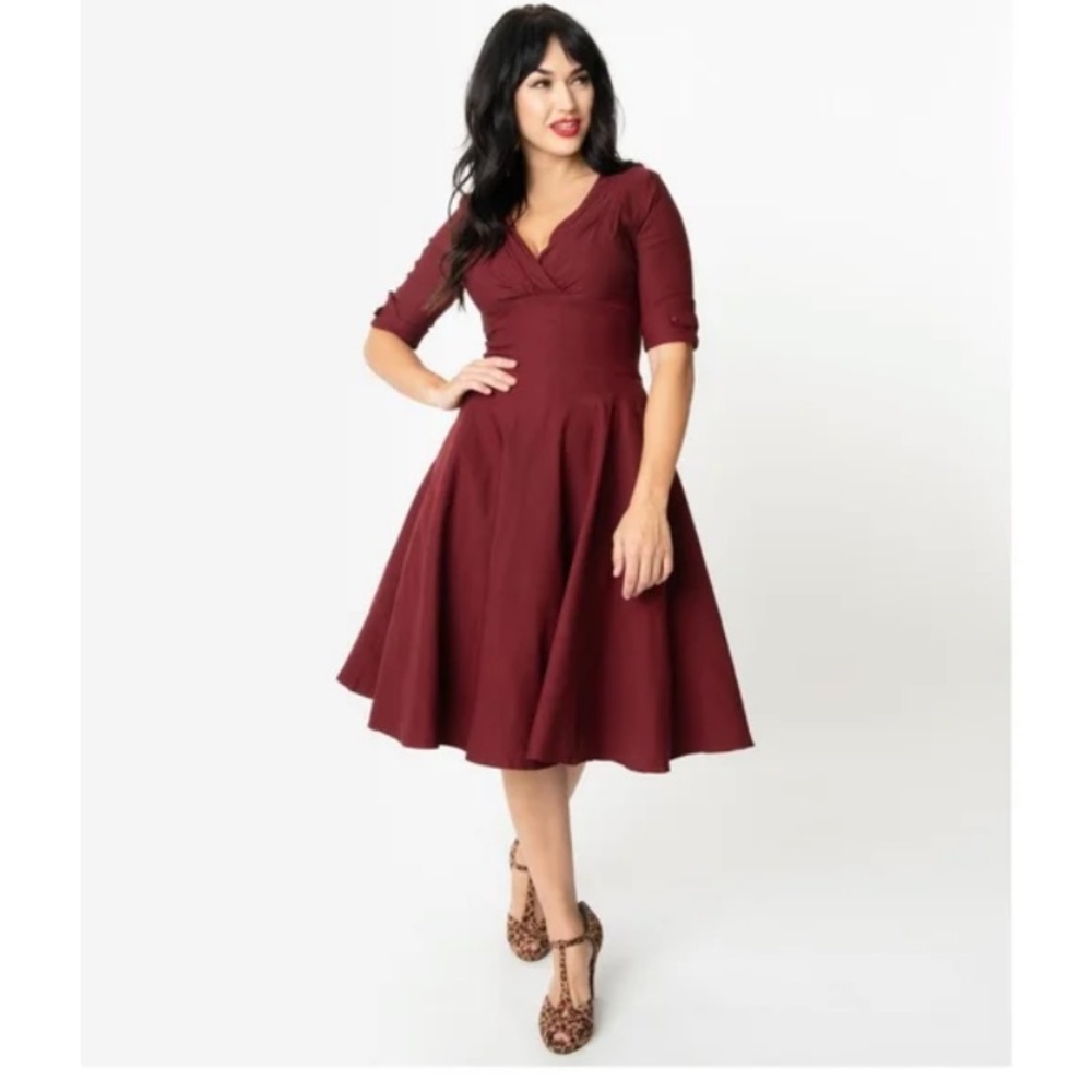 Unique Vintage burgundy Dolores swing dress